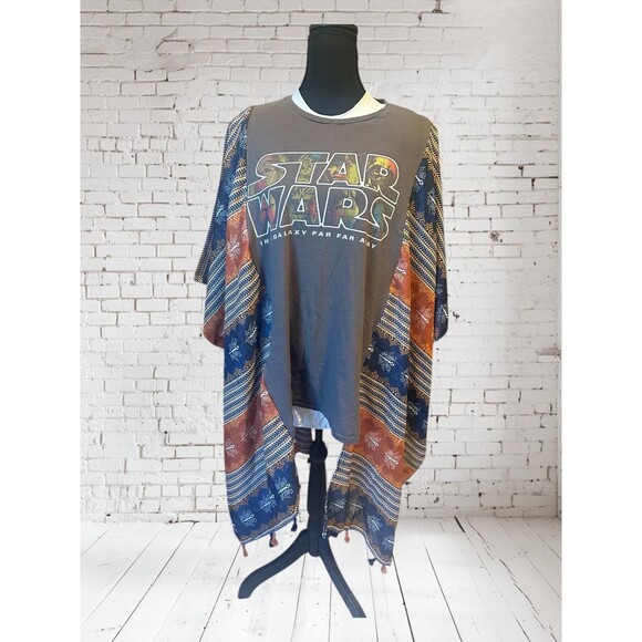 One Size plus size Boho Upcycled Star Wars Tshirt Poncho - Picture 1 of 2